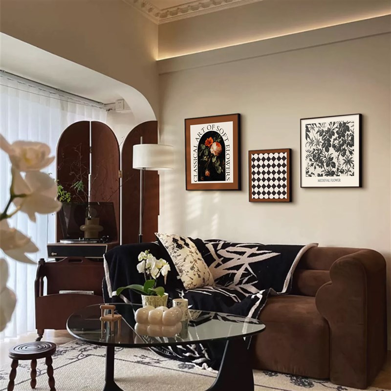 复古小众艺术高级感方形挂画客A厅沙发背景墙装饰画美式餐厅组合图片