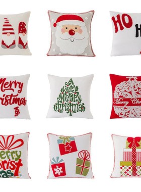 跨境inas风圣诞节抱枕客厅沙发装饰靠垫毛巾绣刺绣沙发靠枕抱枕套