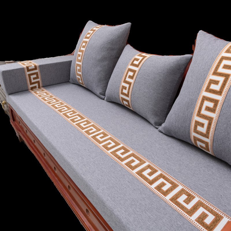 亚麻防水防滑实木沙发垫中式红木椅子加厚加N硬海绵餐椅坐垫可拆