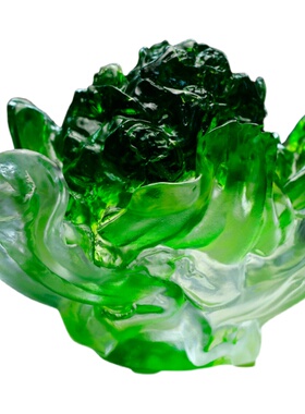 琉璃工艺品水晶百财招来玉白菜电视柜上J放的摆件玻璃酒柜装饰品