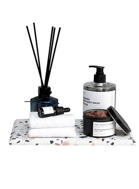 样板间卫b生间洗手台软装摆件收纳水磨石托盘浴室装饰品卫浴套件