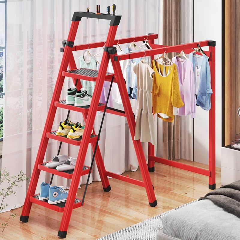 梯子晾衣架伸f缩多功能晒被晒衣架子阳台室内外移动家用梯两用梯