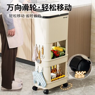 星优新款家用厨房k垃圾桶免弯腰大容量滑盖可移动双层高款垃圾桶