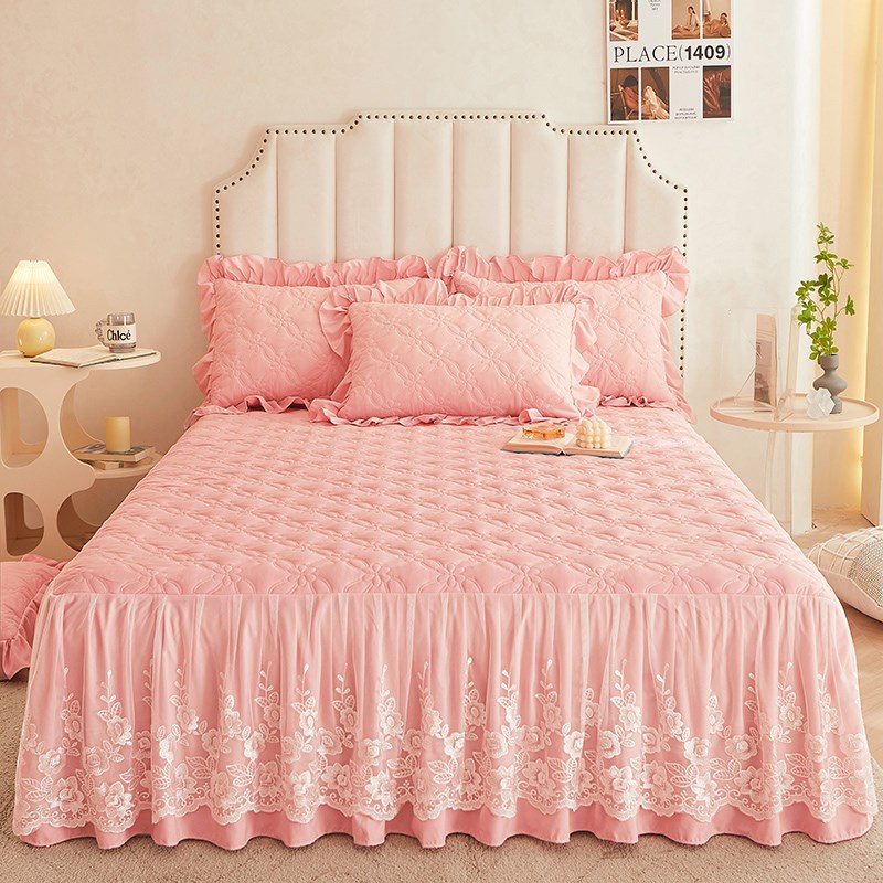 四季款加厚床裙款床上四件套ins女夹棉被套床罩4件套韩式YA类1.8