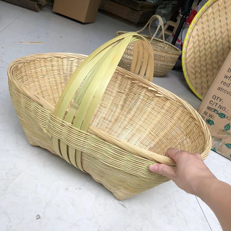 饭店装饰竹编菜篮子超市展示y竹筐陈列竹篮提菜器蔬菜水果收纳筐