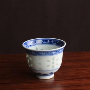 手工青花玲珑瓷米通手绘茶杯主人杯古玩古董N陶瓷器仿古收藏品茶