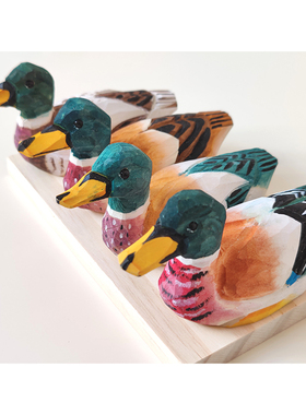 实木手工木雕g鸭子卧室床头装饰桌面创意摆件鸳鸯桃花阵拍照道具