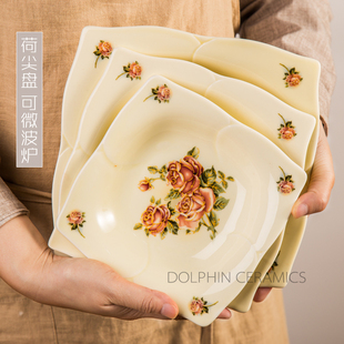 无金边可微波炉陶瓷四方菜盘深盘水果点J心盘子碟子创意荷尖盘韩