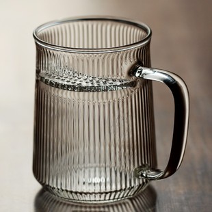 条纹月牙b杯 耐热玻璃茶水分离茶杯水杯子泡茶杯一体月牙茶漏500