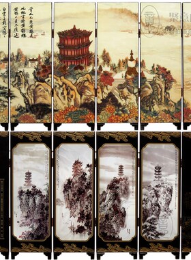 木质仿古小屏风装饰摆件特色商务出国交K流礼品 武汉风光黄鹤楼