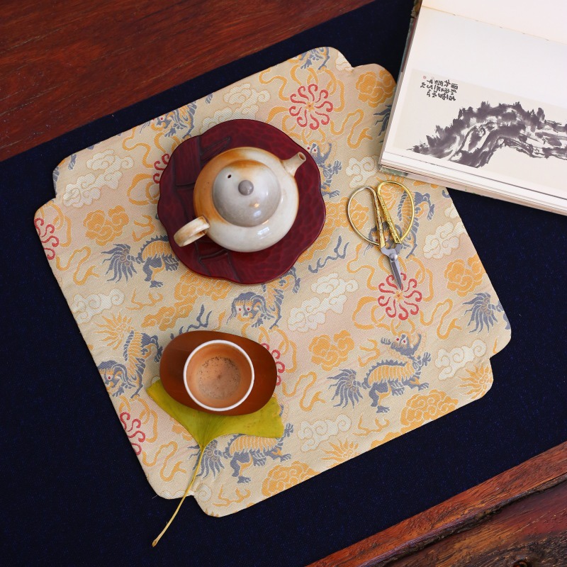 30*3a0中式双面织锦提花印花茶席宋锦单人席小桌茶杯垫壶垫桌旗