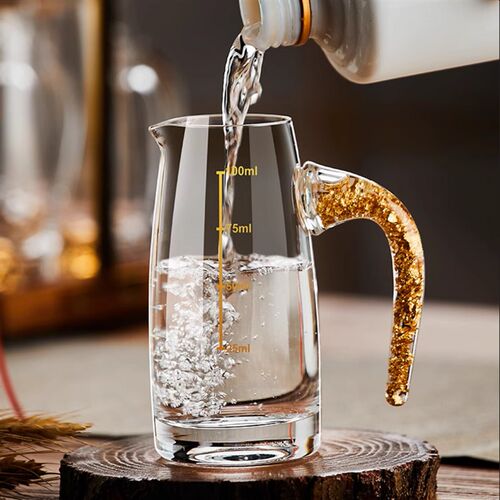 水晶金箔子弹杯一口杯白酒杯家用带把金K箔分酒器带鹿头杯架套装