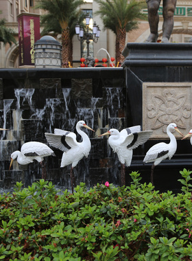 庭院景观装饰花园摆件 仿真白鹭仙鹤园I林摆设工艺品树脂动物雕塑