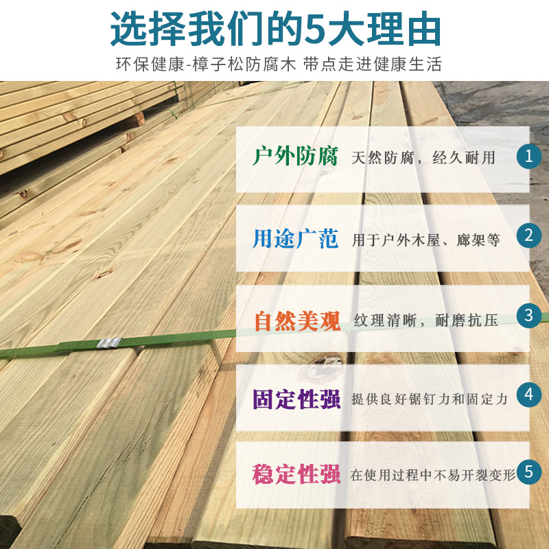 樟子松防腐木板木条实木门u头户外地板围栏庭院葡萄架山樟龙骨方