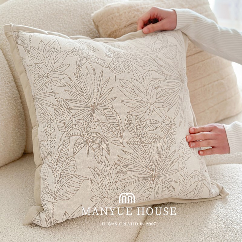 蔓越家 夏木与叶 法式燕麦色雪尼尔抱枕K靠垫样板间床头靠垫靠背