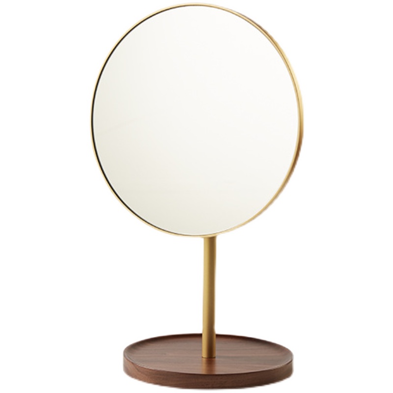 实木化妆镜台式桌m面家用复古镜子高清大镜面可旋转梳妆镜