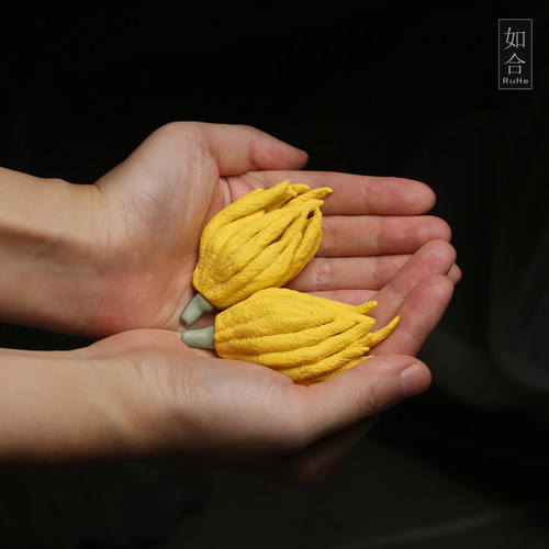 潮州工艺品佛手柑纯手p工制作手捏陶瓷摆件五指香橼五指柑仿真摆
