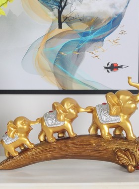 客厅玄关欧式大象摆件创意酒柜桌C面装饰品三只小象家居树脂工艺