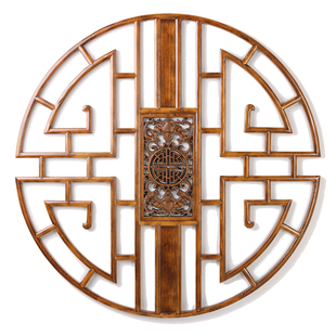 东阳木雕挂件中式实木花格圆x形花窗格栅玄关吊顶镂空工艺品装饰