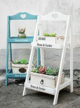 美式田园多层折叠实木花架几阶梯落地式置物架子阳V台花盆花台摆