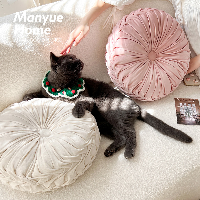 蔓越家 infs奶油色少女心抱枕靠垫沙发靠枕床头靠背圆形蒲团坐垫
