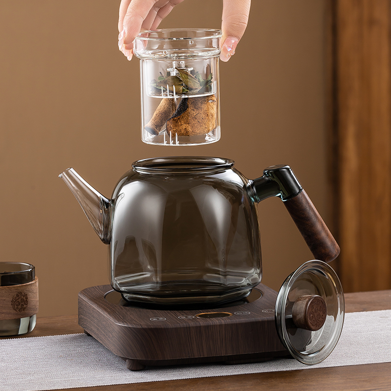 玻璃蒸煮一体茶壶器办公室小型迷你F烧茶养生壶超薄黑晶炉煮茶专