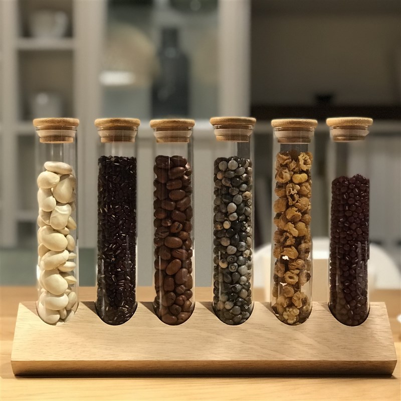 咖啡豆试管展示架 厨房密封罐A豆类储存陈列架玻璃瓶创意实木收纳