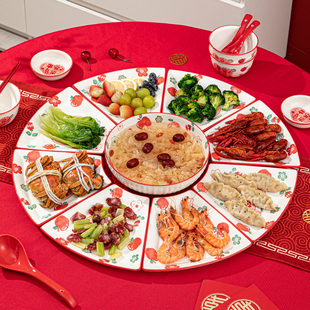 家用过年团圆桌火锅陶瓷碗.碟套装 年夜饭家庭拼盘餐具组合中式 勺