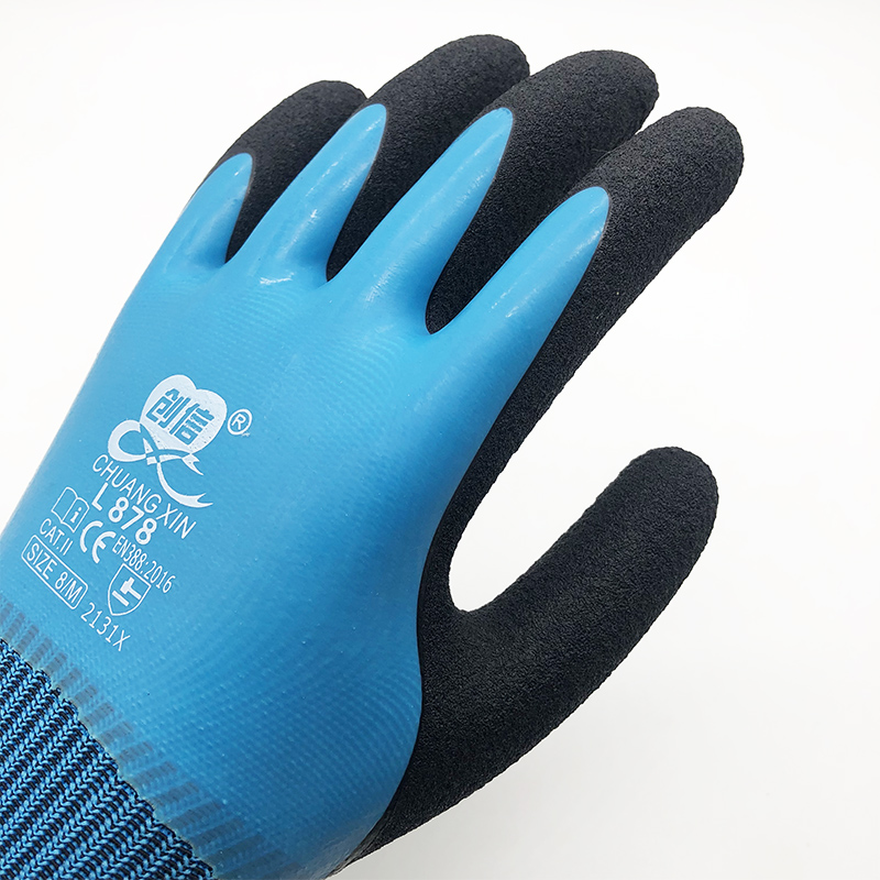 创信L878乳胶发泡劳保手套耐磨工作浸胶防滑防水工地干.活橡胶带