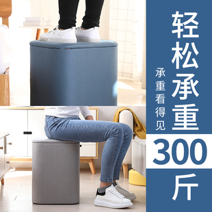 多功能收纳凳实木科技布沙发人可坐储物凳子家用柜门Y口椅子箱换