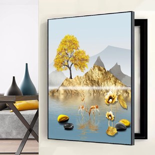 竖款侧开电表箱装饰画免打孔竖版C遮挡配电箱强弱空开电源铝合金