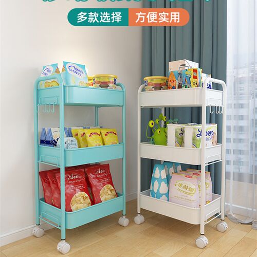 小推车厨房置物架家用落地多层收纳架免安装折叠可移X动卧室储物