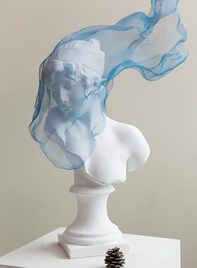 蓝色面纱少女带底座石膏树脂雕塑房间布J置美容院摆饰艺术品大摆