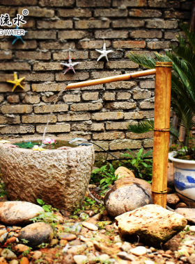 日式竹流水摆件庭院竹子装饰造景鱼缸石槽循环流水喷X泉竹子流水