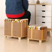 竹编换鞋 凳家g用门口多功能收纳凳储物凳沙发可坐床尾收纳箱子神