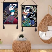 贵州民族风装 饰墙面 饰画挂帘背景布蜡染图案特色餐O厅挂画民宿装