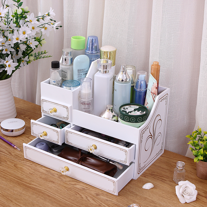 抽屉式木质首饰置物架大容量桌面美甲柜欧化妆护肤T品梳妆台收纳