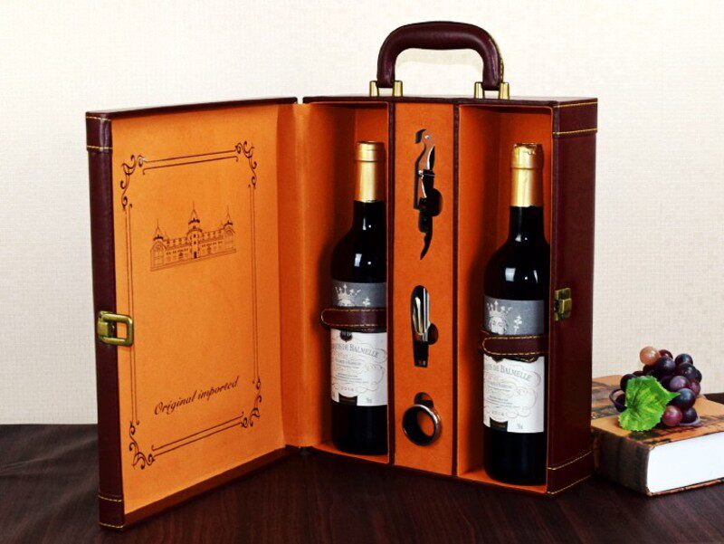 新款红酒礼d盒葡萄酒包装盒2只装两支子双支装皮盒酒盒皮质箱木纹