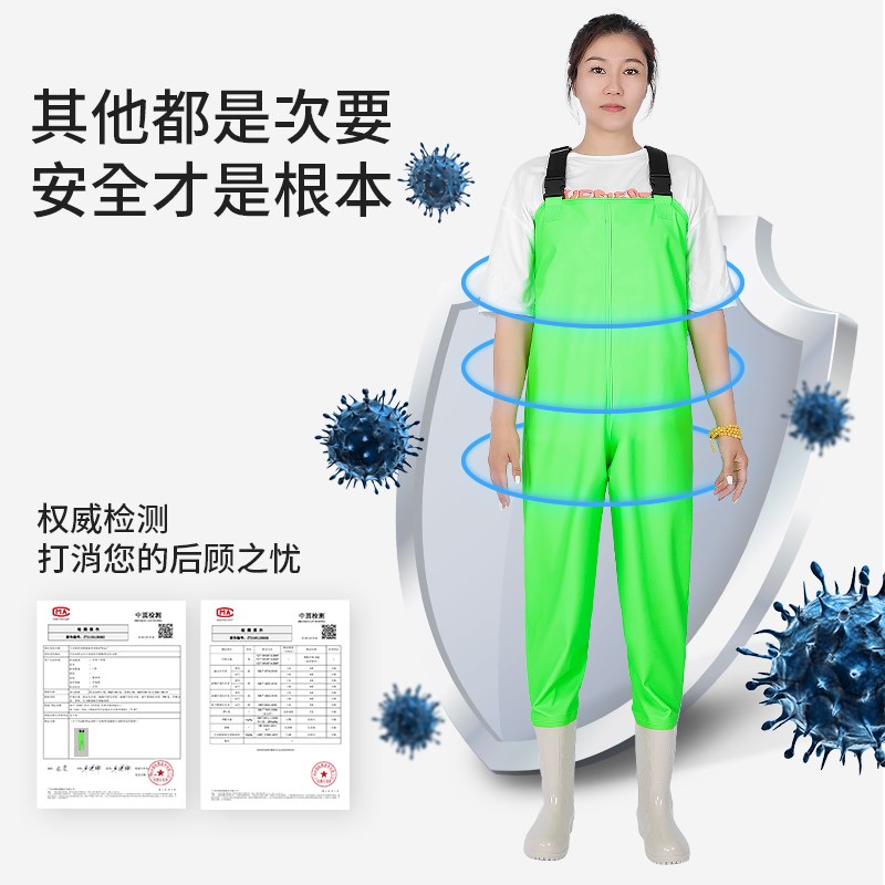 儿童连体下水裤全身防水赶海服雨靴连裤女士雨鞋雨U裤一体赶海装