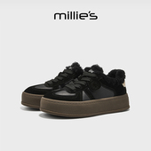 休闲鞋 millies妙丽德训鞋 加绒厚底松糕真皮复古板鞋 棉鞋 女款 冬季