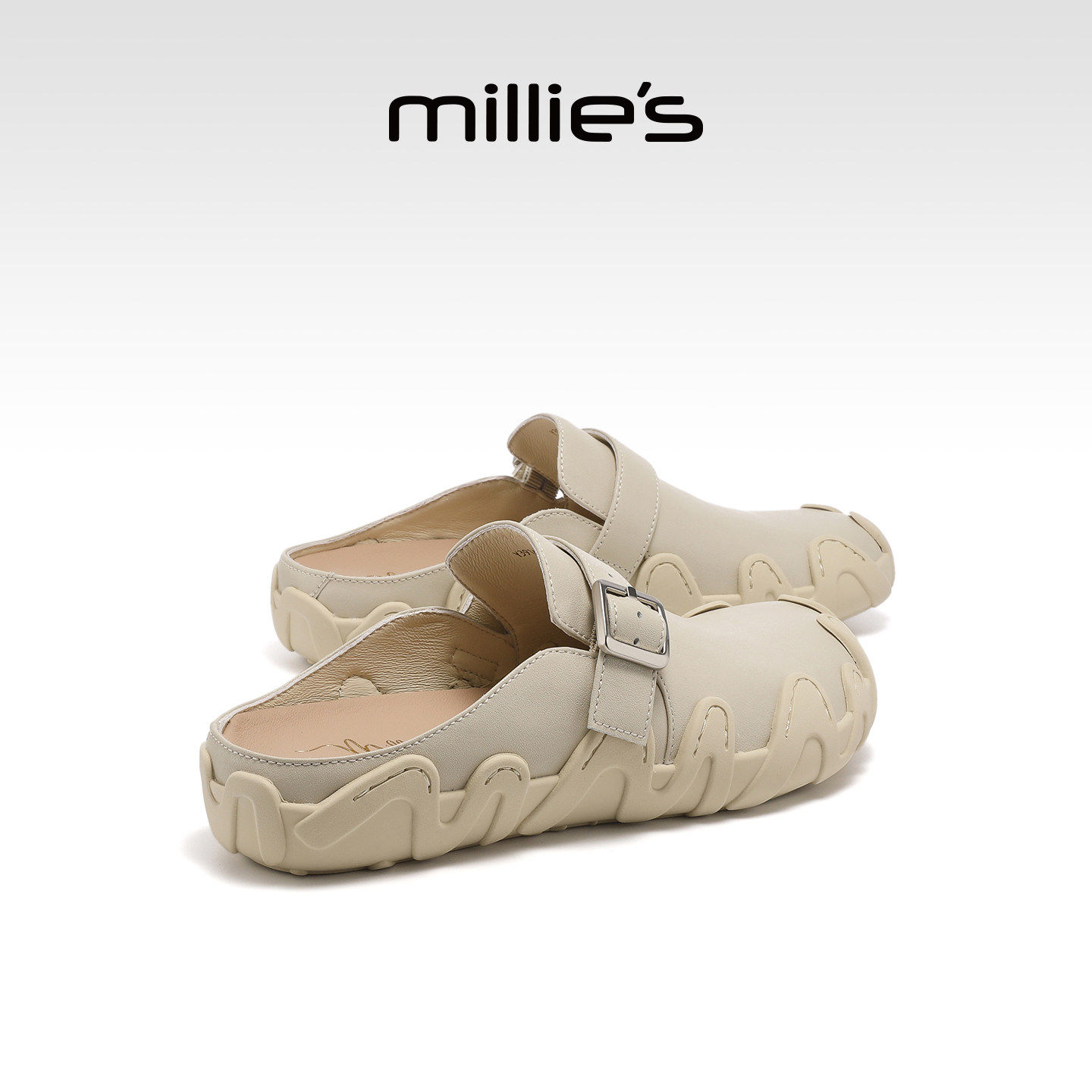 MILLIE'S/妙丽勃肯鞋女款2026春季增高包头半拖一脚蹬懒人鞋外穿