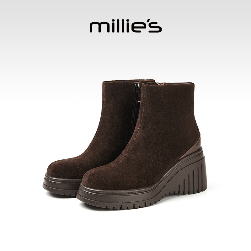 妙丽8cm坡跟时装靴2025春季新款复古法式瘦瘦靴真皮弹力靴配裙子,女鞋,时装靴,淘宝优惠券,粉丝福利购,淘宝优惠卷