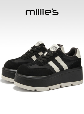 millies妙丽厚底板鞋女冬季新款加绒棉鞋时尚复古运动鞋增高百搭