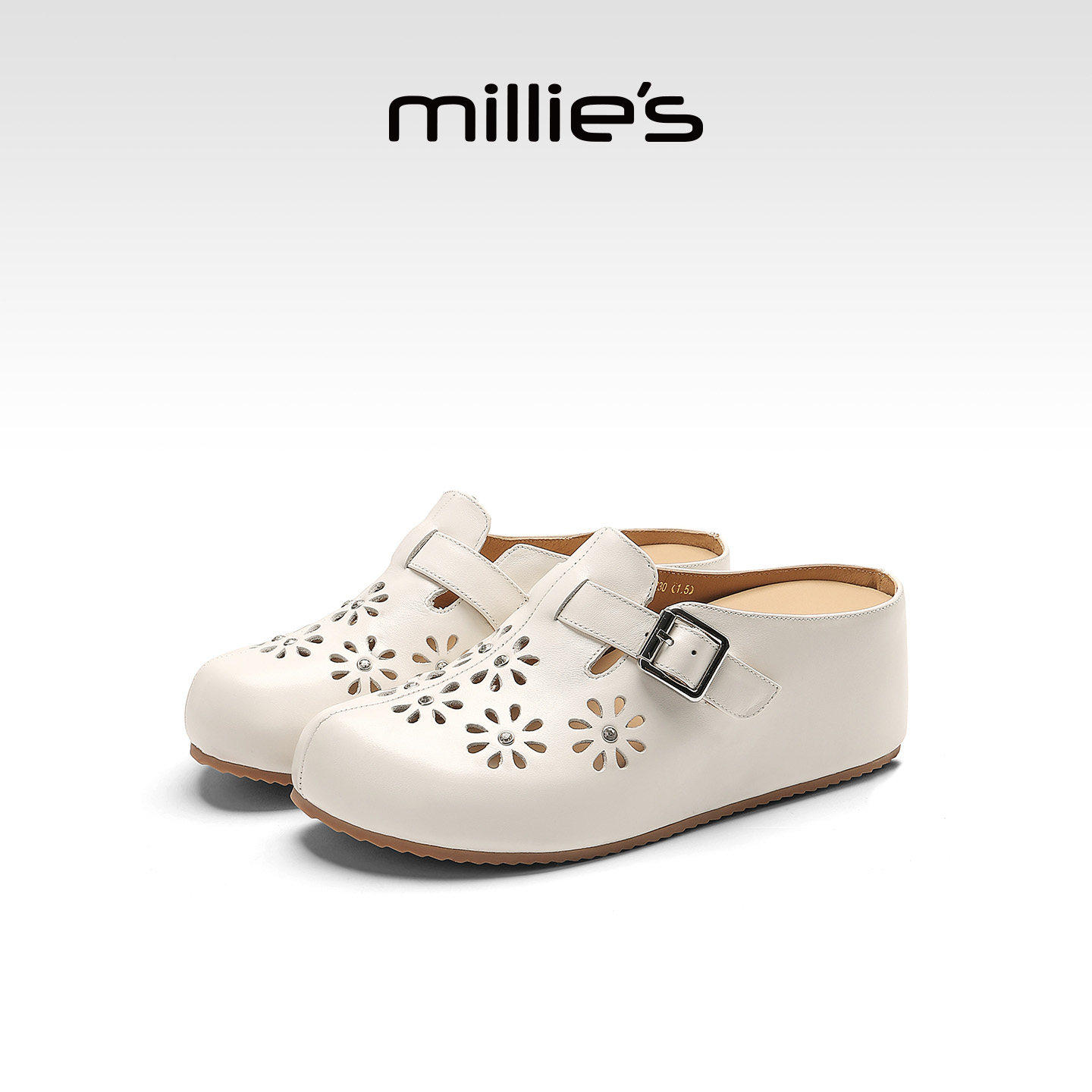 MILLIE'S/妙丽包头半拖鞋女款2026春季镂空花朵舒适百搭勃肯鞋
