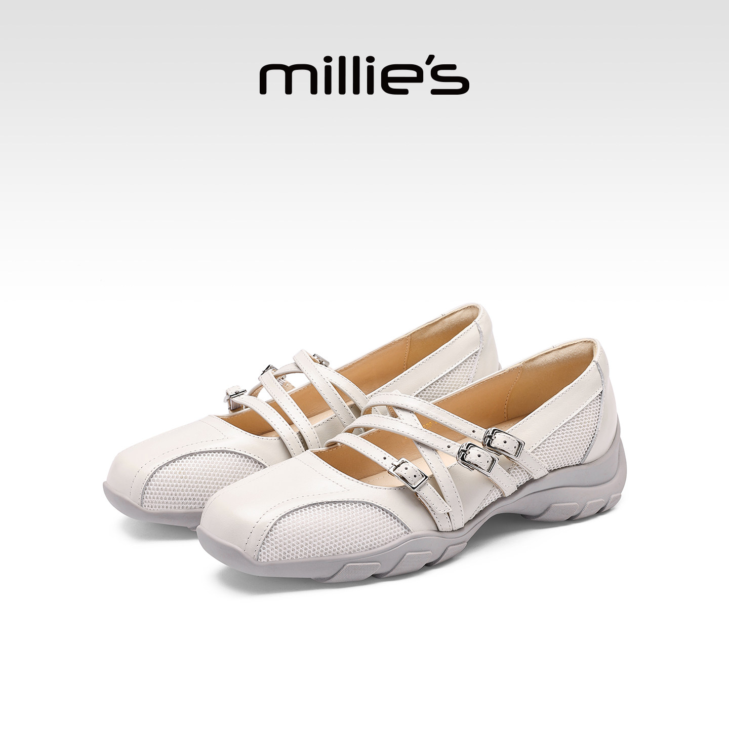 MILLIE'S/妙丽真皮百搭休闲单鞋2026春季白色铆钉玛丽珍鞋女款,女鞋,玛丽珍鞋,淘宝优惠券,粉丝福利购,淘宝优惠卷