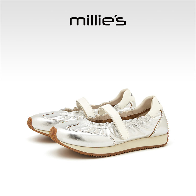 MILLIE'S/妙丽2025新款银色玛丽珍鞋女时尚外穿休闲平底浅口单鞋,女鞋,浅口单鞋,淘宝优惠券,粉丝福利购,淘宝优惠卷
