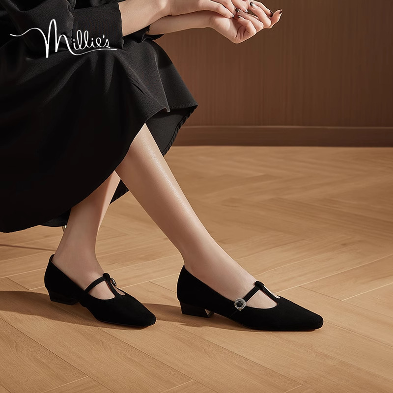 millies妙丽法式复古单鞋女2025新款浅口玛丽珍鞋配裙子羊皮女鞋,女鞋,浅口单鞋,淘宝优惠券,粉丝福利购,淘宝优惠卷
