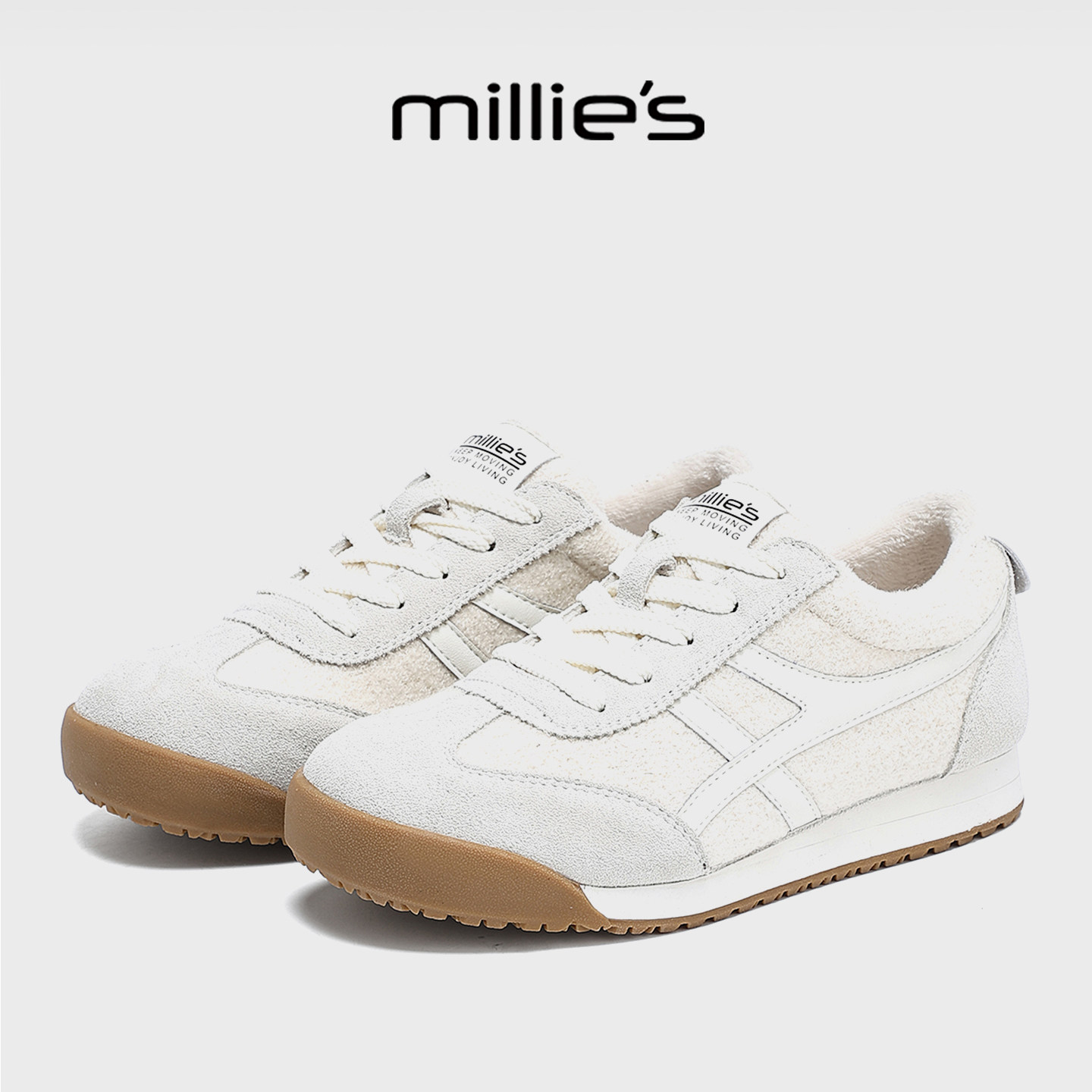 MILLIE'S/妙丽保暖小白鞋冬季新款加绒女棉鞋加棉条纹时尚休闲鞋