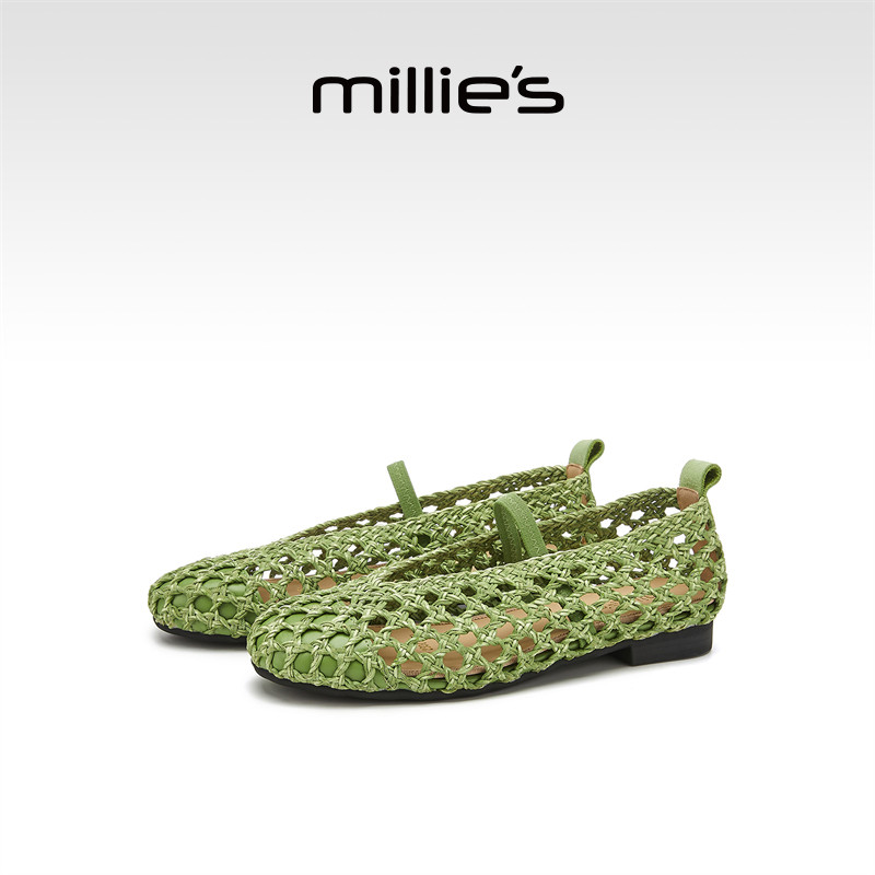 MILLIE'S/妙丽镂空编织玛丽珍鞋2025新款平底浅口单鞋一字带女鞋,女鞋,浅口单鞋,淘宝优惠券,粉丝福利购,淘宝优惠卷