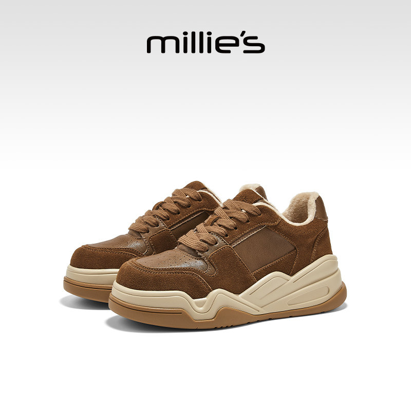 millies妙丽女鞋加绒冬季新款厚底德训鞋真皮百搭板鞋复古休闲鞋,女鞋,休闲板鞋,淘宝优惠券,粉丝福利购,淘宝优惠卷